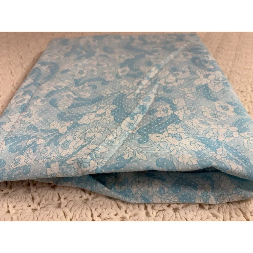 Vintage Blue White Flocked Swiss Dot Floral Fabric Pinafore Dress 44” X 128”